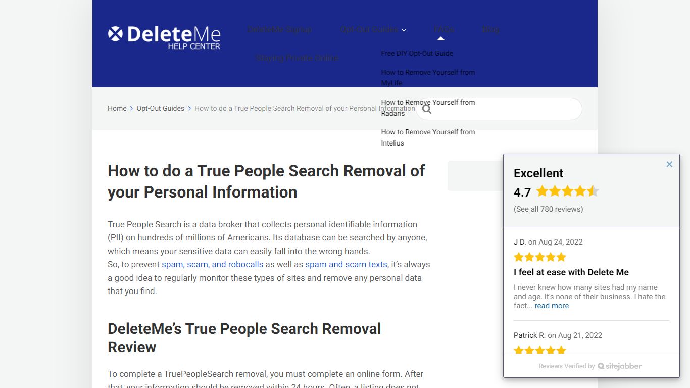 True People Search Removal Guide DeleteMe